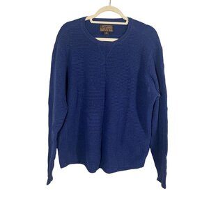 Lucky Brand Knit Sweater XL Blue Waffle Retro Classic Preppy Old Money 80s